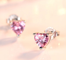 925 Sterling Silver Colorful Heart Moonstone Stud Earrings Jewellery Women Girls