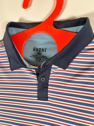 Rhone Golf Sport Polo Shirt Mens Sz XL Desert Red Stripe Lightweight Activewear - Picture 4 of 19