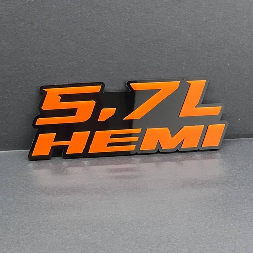 5.7L HEMI Emblems Orange Black – Side Fender Badges for Muscle Cars (Set of 2) - Picture 5 of 6