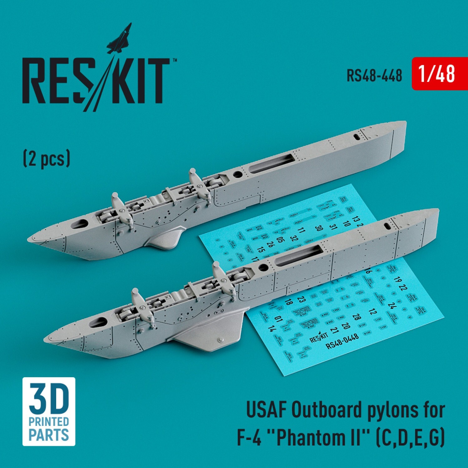 1:48 ResKit RS48-0448 F-4 Phantom II USAF Outboard Pylons 2pc 3D Print