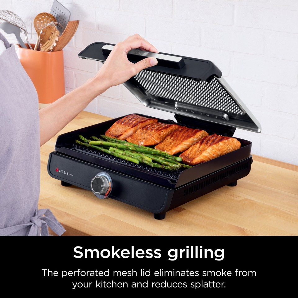 Ninja Sizzle Smokeless Indoor Grill with Nonstick Grill Plate, GR100