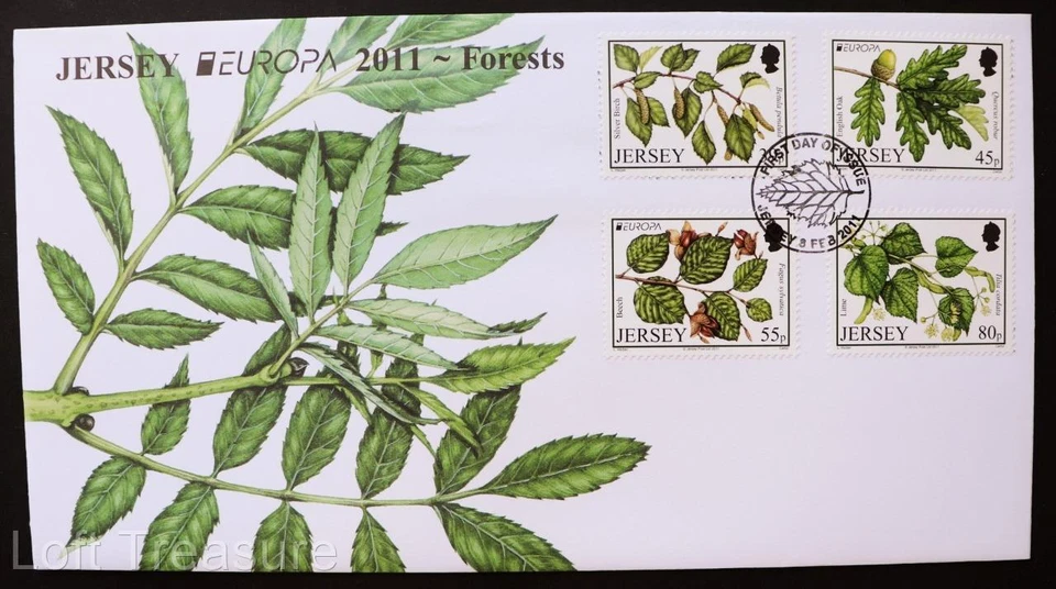 Estampillas de Jersey: "Europa CEPT - Árboles" Primer Día Cubierta 6 Valores Set 2011 Foto 2 de 3