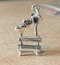 3D 12x23mm Park Bench with Hearts & Lamp Post Sterling Silver Charm