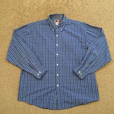 Arizona Jeans Shirt Mens Large Blue Plaid Long Sleeve Button Down