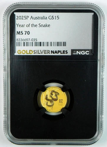 2025P $15 Australian Lunar-Year of the Snake 1/10 Oz .9999 Gold Coin - NGC MS 70