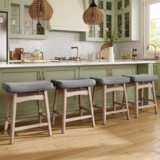 Bar Stools Set of 4 for Kitchen Counter Solid Wooden Saddle Stools 24" Height
