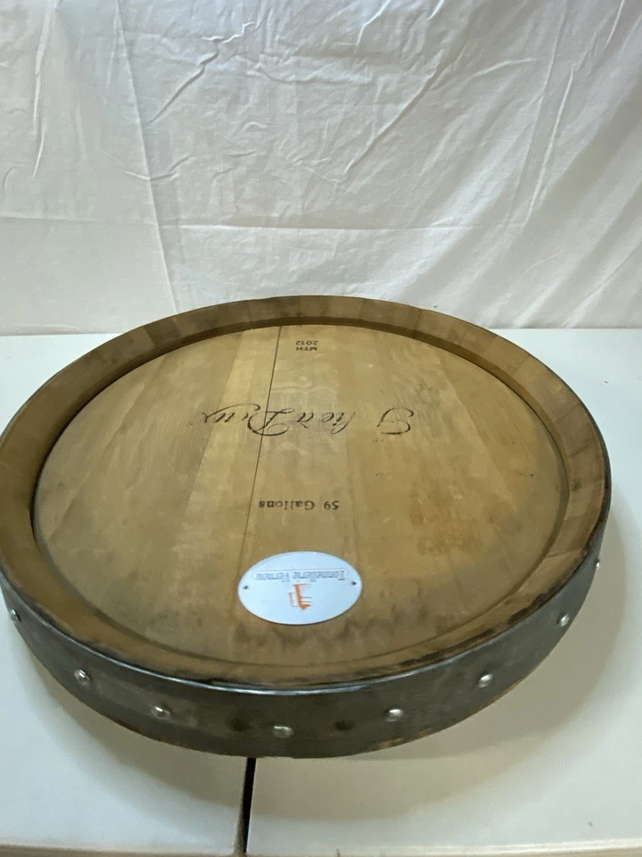 Folie a Deux Reclaimed Wine Barrel Top Lazy Susan Turntable W/ Metal Band - Image 4 of 4