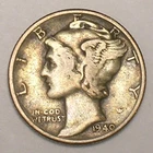 1940 Mercury Winged Head Dime 10 Cents Silver Coin VF