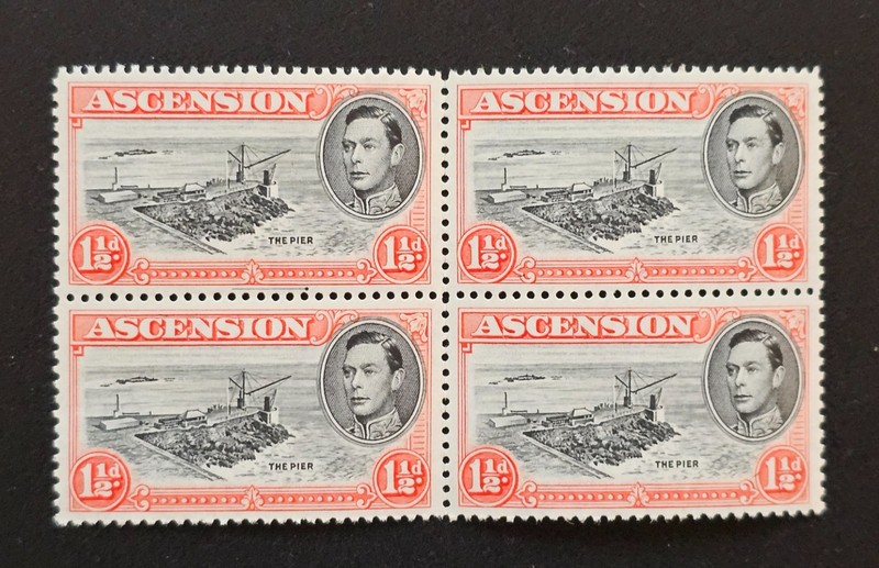 Ascension Island 1938 KGVI Stamps Sc 42. SG 40 Block of 4 Red and Black MINT NH