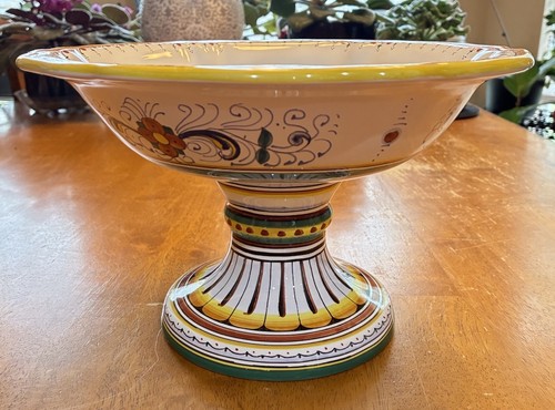 CAMA Deruta Compote Footed Bowl Pedestal Hand Painted Italy For Cottura - Picture 3 of 12