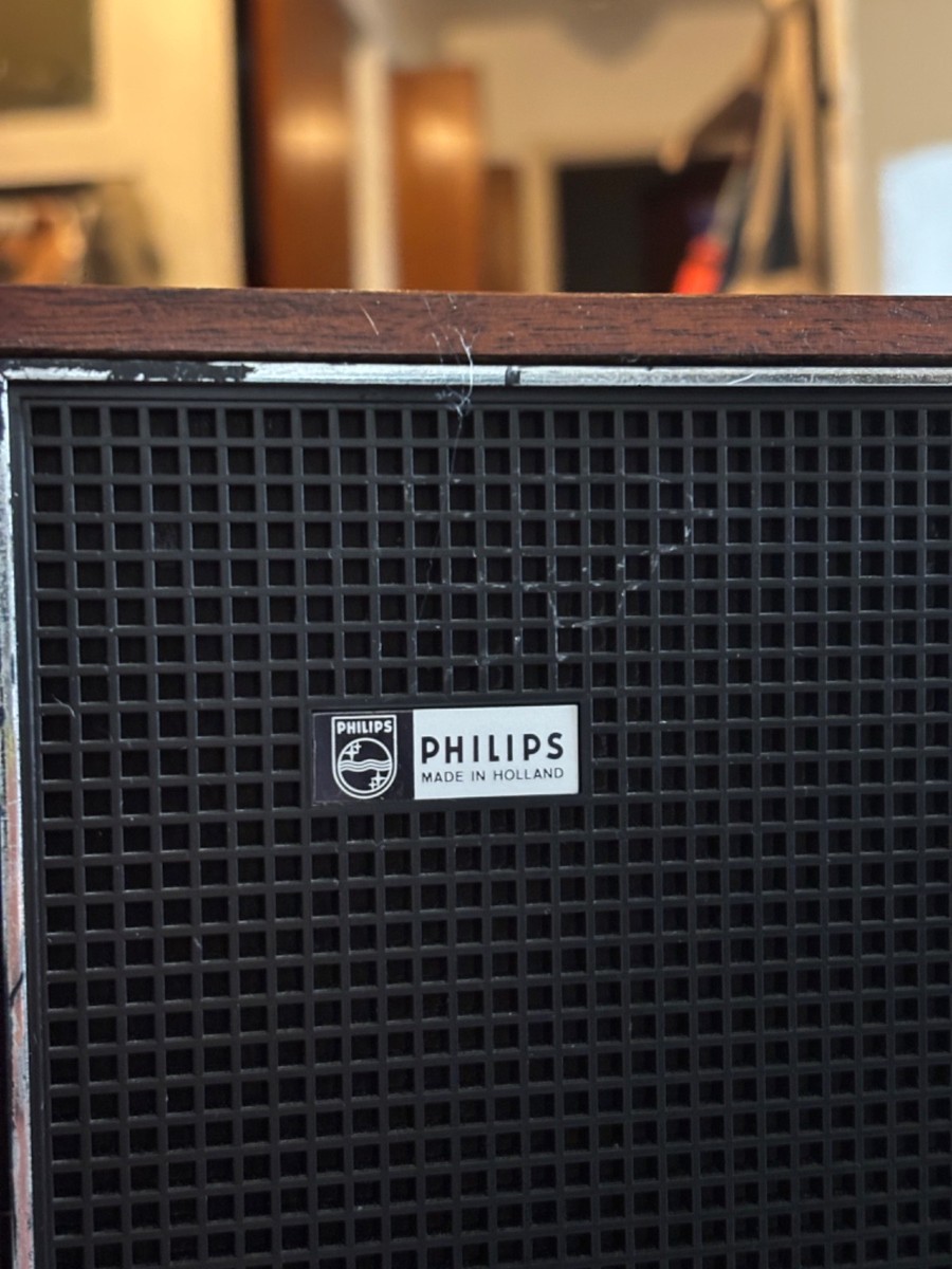 1960s Philips High Fidelity Teak Wood Grain Speakers Made In
