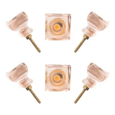 Elegant Warm Pink Square Crystal Glass Knobs (6 Pack) - Small & Large Sizes