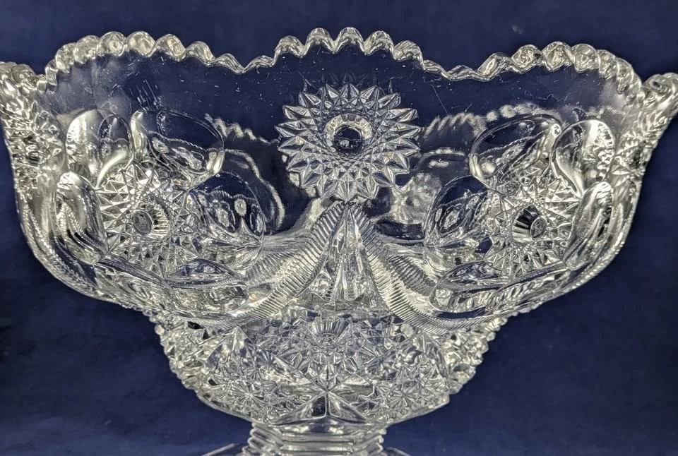 c. 1906 McKee Glass Co. Sextec Pres Cut Footed Orange Bowl - Image 3 of 4