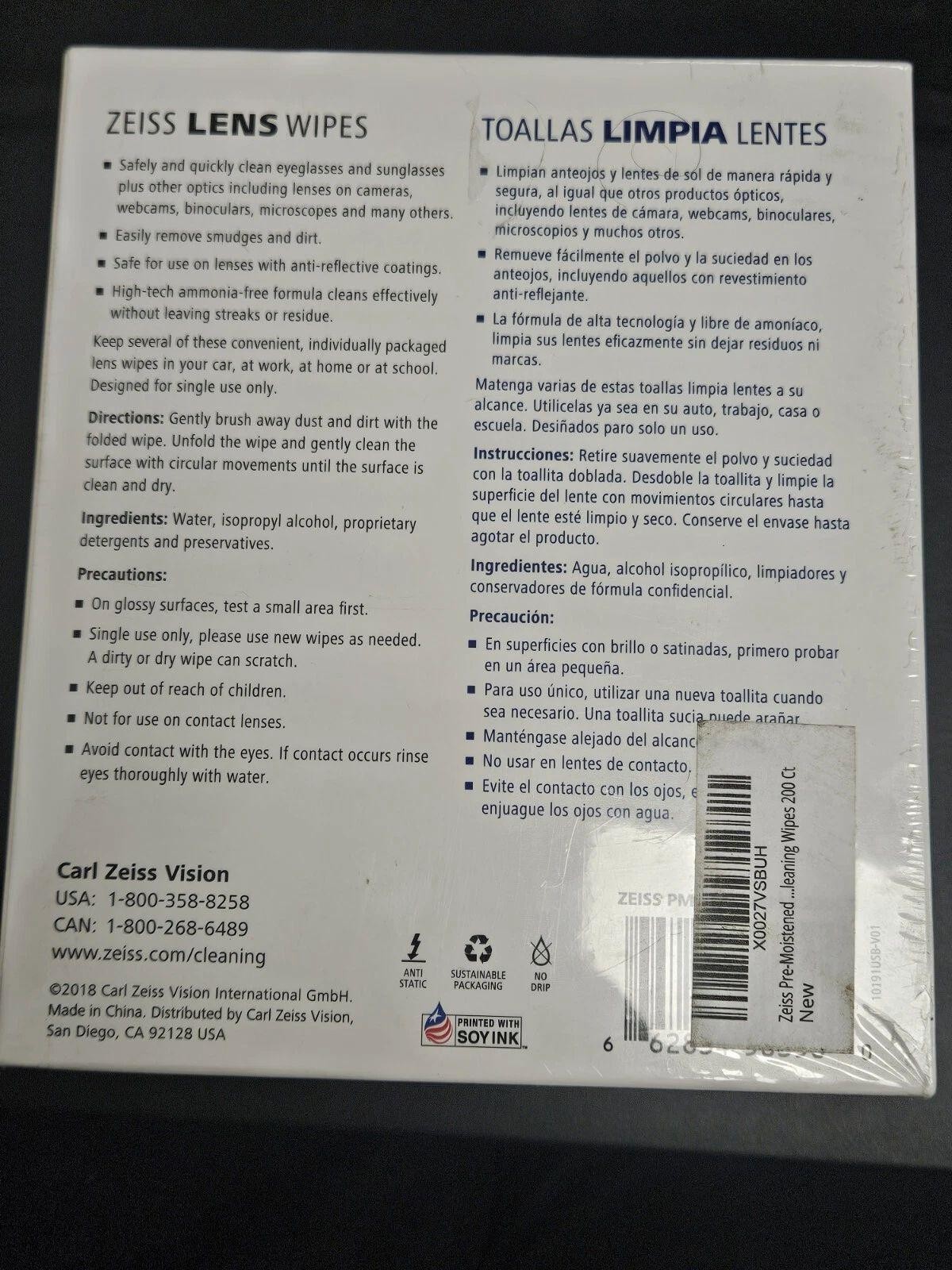 220 Pcs ZEISS Pre-Moistened Eyeglass Lens Cleaning Wipes