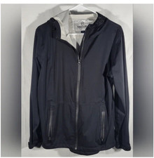 Mens Medium Magellan Outdoors Hooded Black Windbreaker Rain Jacket