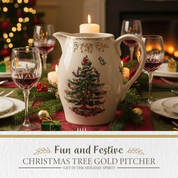 Jarra dorada Spode árbol de Navidad con detalles de oro de 22K - loza de 1,7 L Foto 2 de 4