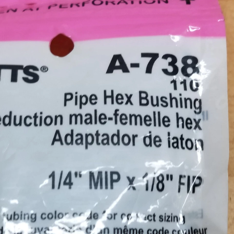 Watts A738, Pipe Hex Bushing 1/4" MIP X 1/8" Fip, Male/Female Hex - NEW - Image 3 of 4