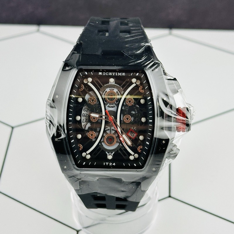 #7 IceTime 45mm Men's Black Dial Steel Mens Watch 0.10ct Diamonds IT24