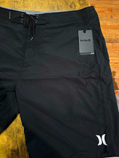 Hurley Mens 21 Board Shorts Black Solid Draws...