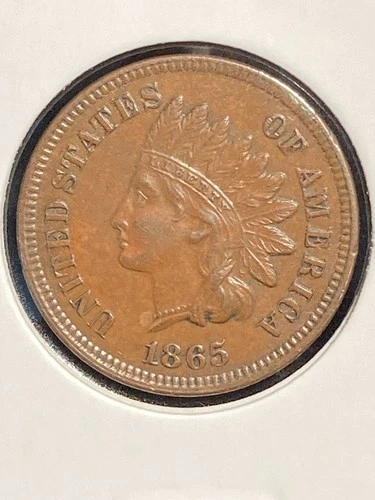 1865 Fancy 5 Indian Head Cent, Well-Struck w/ Hints of Luster AU+