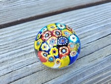 Vintage Murano Millefiori Glass Paperweight Colorful Spoke Design