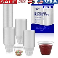 100 Disposable Medicine Cups 30ml Graduated Measuring Dosing Cups Liquids New