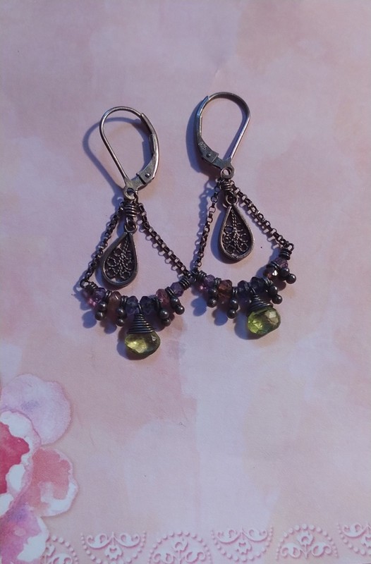 Oxidized Sterling Artisan Chandelier earrings