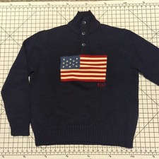 VTG Polo Ralph Lauren American Flag 1/4 Zip Knit Sweater Size XL Turtleneck