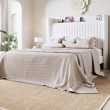 Full Size Platform Bed Frame with USB Charging Station and Storage Shelf/Upho...