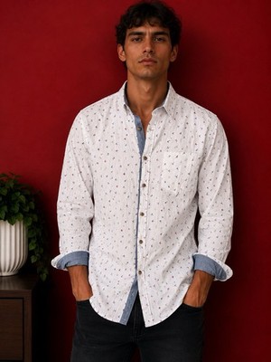 Lee Men s Bird Print Button-Up Shirt   Medium   Regular Fit