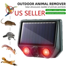 Solar Ultrasonic Animal Repellent w/LED Dog Skunk Deer Raccoon For Garden Yard
