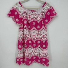 ASOS Off Shoulder Mini Dress 4 Embroidered Floral Crochet Lace Boho Hot Pink