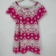 ASOS Off Shoulder Mini Dress 4 Embroidered Floral Crochet Lace Boho Hot Pink