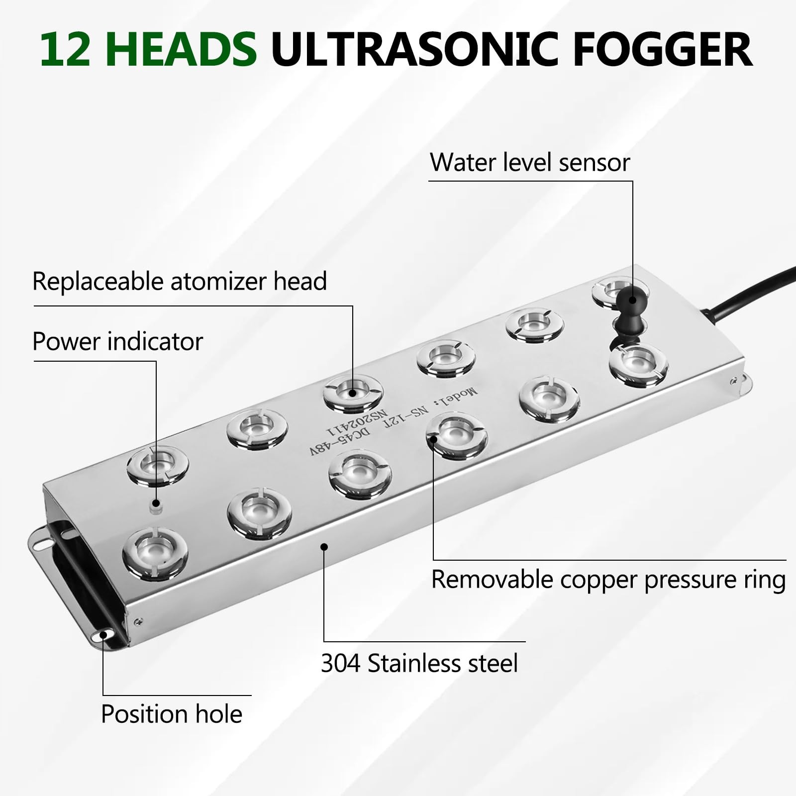 Ultrasonic Mist Maker 12 Heads, 9000ml/H Ultrasonic Fogger w/Float, 400W Wate...