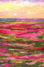 Abstract Original Oil Painting 12"x8" Impasto canvas Landscape Blooming meadow