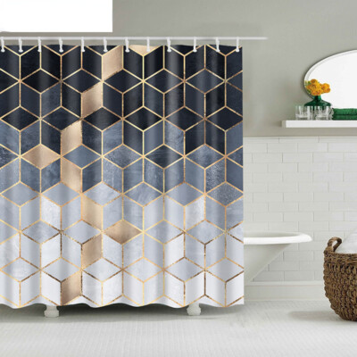 Marble Pattern Bath Curtain Waterproof Shower Curtains Screen Printed Bathroom 