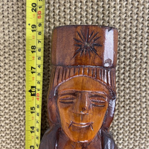 Hand Carved Wood Folk Art Statue Religious Carving King Knight Antique Pine 19” - Picture 7 of 9