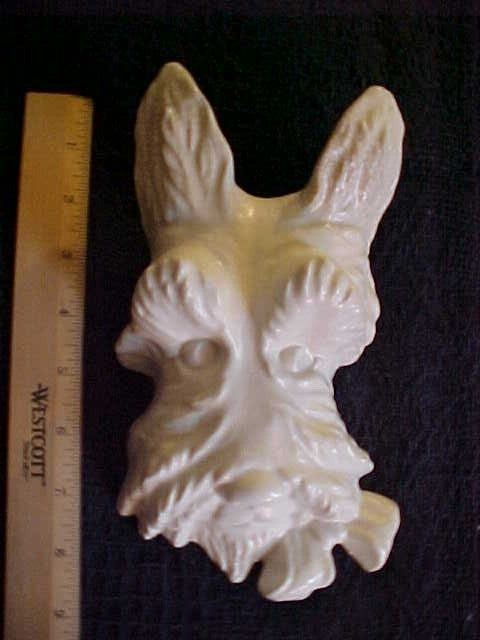 LARGE White Antique TERRIER Dog Head Porcelain Wall Hanging Plaque Planter JAPAN
