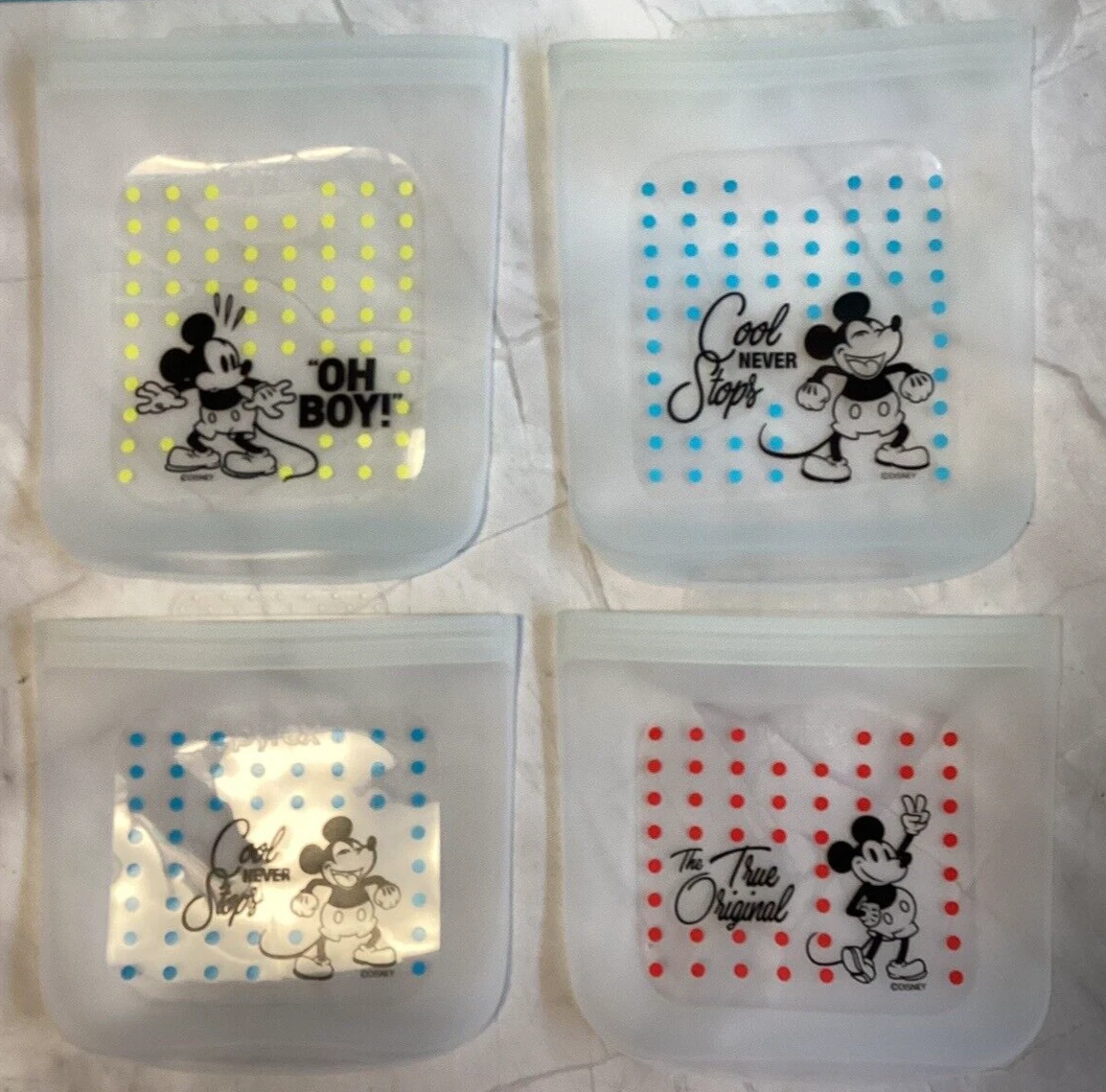 Pyrex® Mickey Mouse Disney - 4-piece Silicone Lunch Snack Bag Set - New in Box