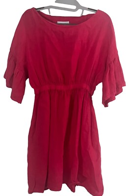 Amalfi 100% Linen Dress  M  Half Sleeve Made In Italy L Hot Pink  Boho Lagenlook
