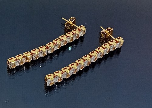 18K Gold Filled Stunning Italian Dangle 18ct GF Simulated Diamond Earrings 50mm - Picture 3 of 12
