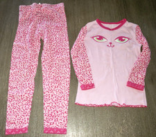 girls THE CHILDRENS PLACE size 5 pink cat LEOPARD PRINT PAJAMAS 2 PC SET face