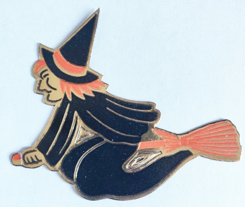 Witch Halloween Die Cut Adorable Mid-Century Styling Gold Foil Paper Arts Crafts