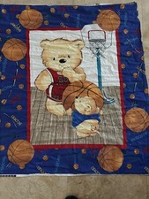Lot 2 Stuart Kramer Cranston Fabric Panel 44" X 3.5 Yds Basketball Bear crafts