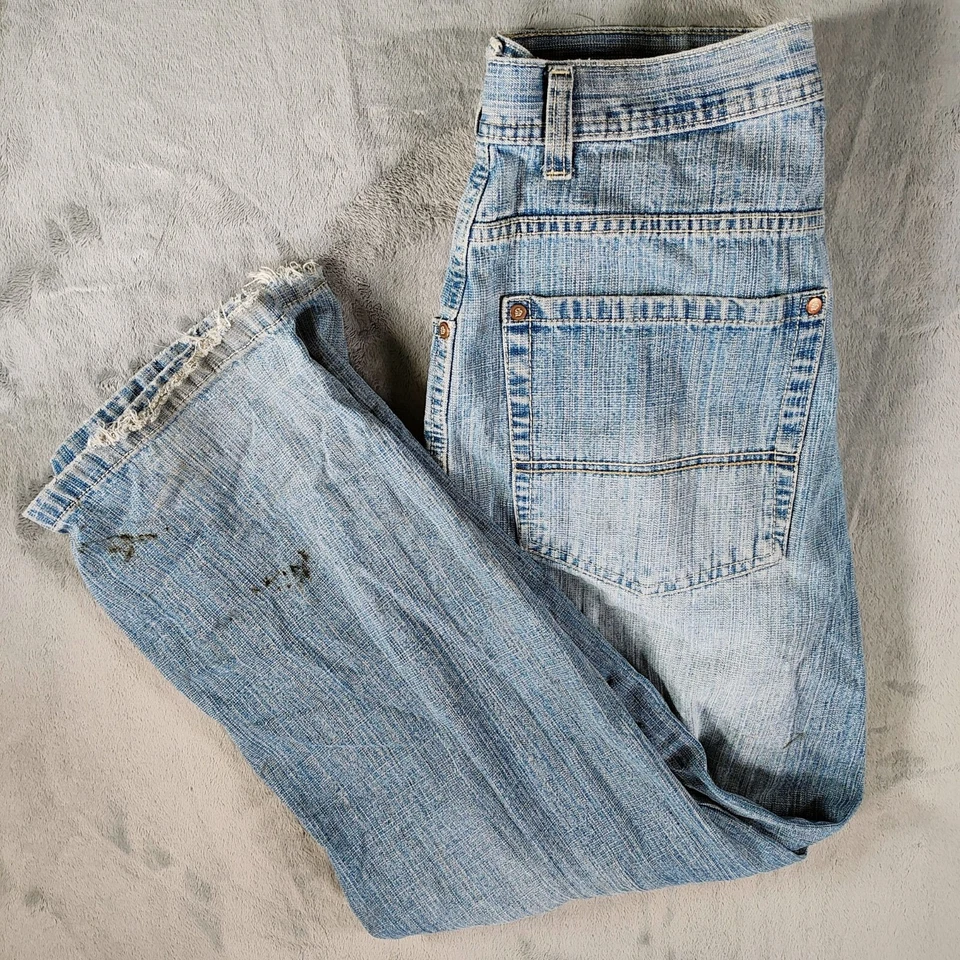 Pantalones de mezclilla desgastados calce relajado con lengüeta dorada Y2K Southpole para hombre (talla 34x30) Foto 4 de 4