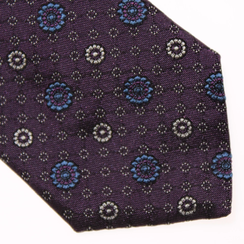 Corbata de cuello Tino Cosma nueva con etiquetas en púrpura con patrón geométrico azul y blanco 100 % seda Foto 2 de 4