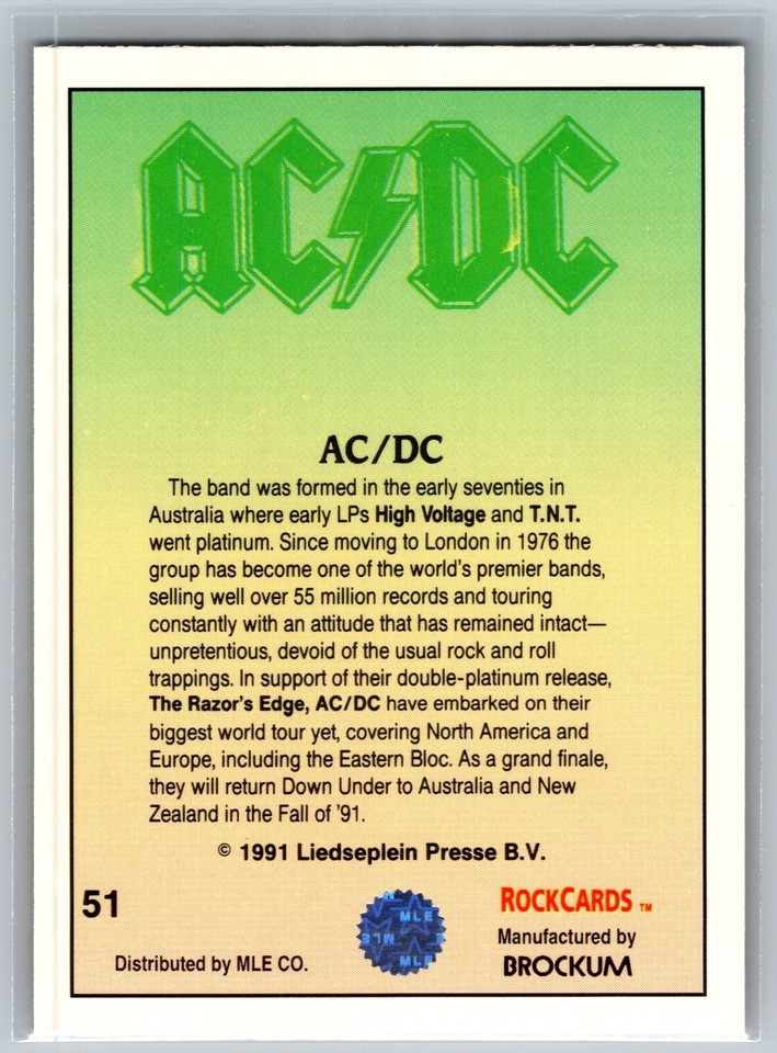 1991 Brockum RockCards AC/DC #51 Trading Card | eBay
