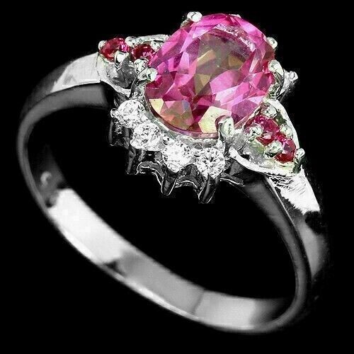 Silver Ring Pink Topaz Genuine Natural Mined Gems Solid Sterling Size N 1/2 US 7 - Picture 1 of 24