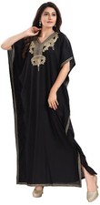Women Kaftan Black Viscose Rayon Embroidered Ethnic Maxi UK 10 Length 55 AK02