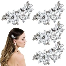 Mabor 4Pcs Rhinestone Bridal Hair Clip Decorative Crystal Faux Flower Hair 